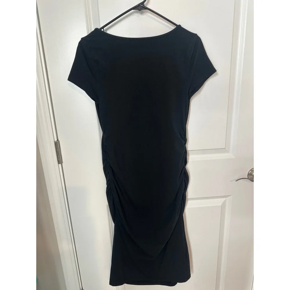 Isabel Maternity Ingrid & Isabel Black Ruched Bodycon Dress Short Sleeve Size M